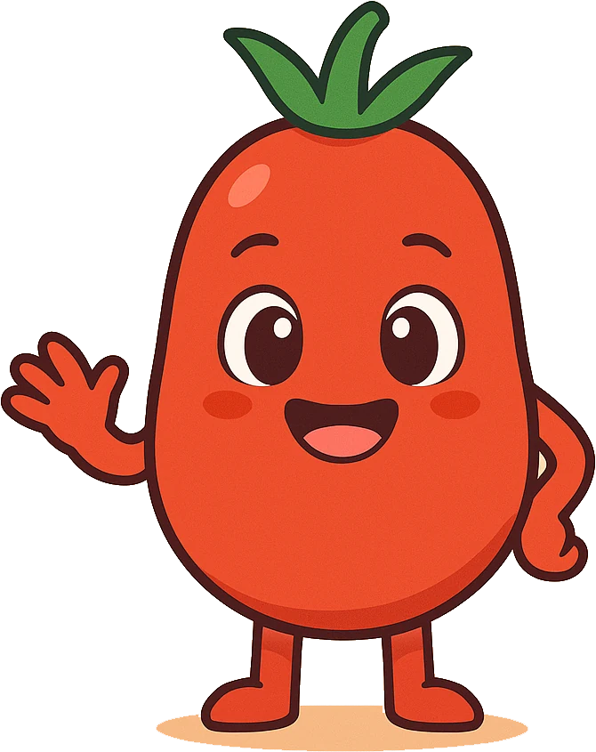Tommy, Arrca's tomato mascot, waving
